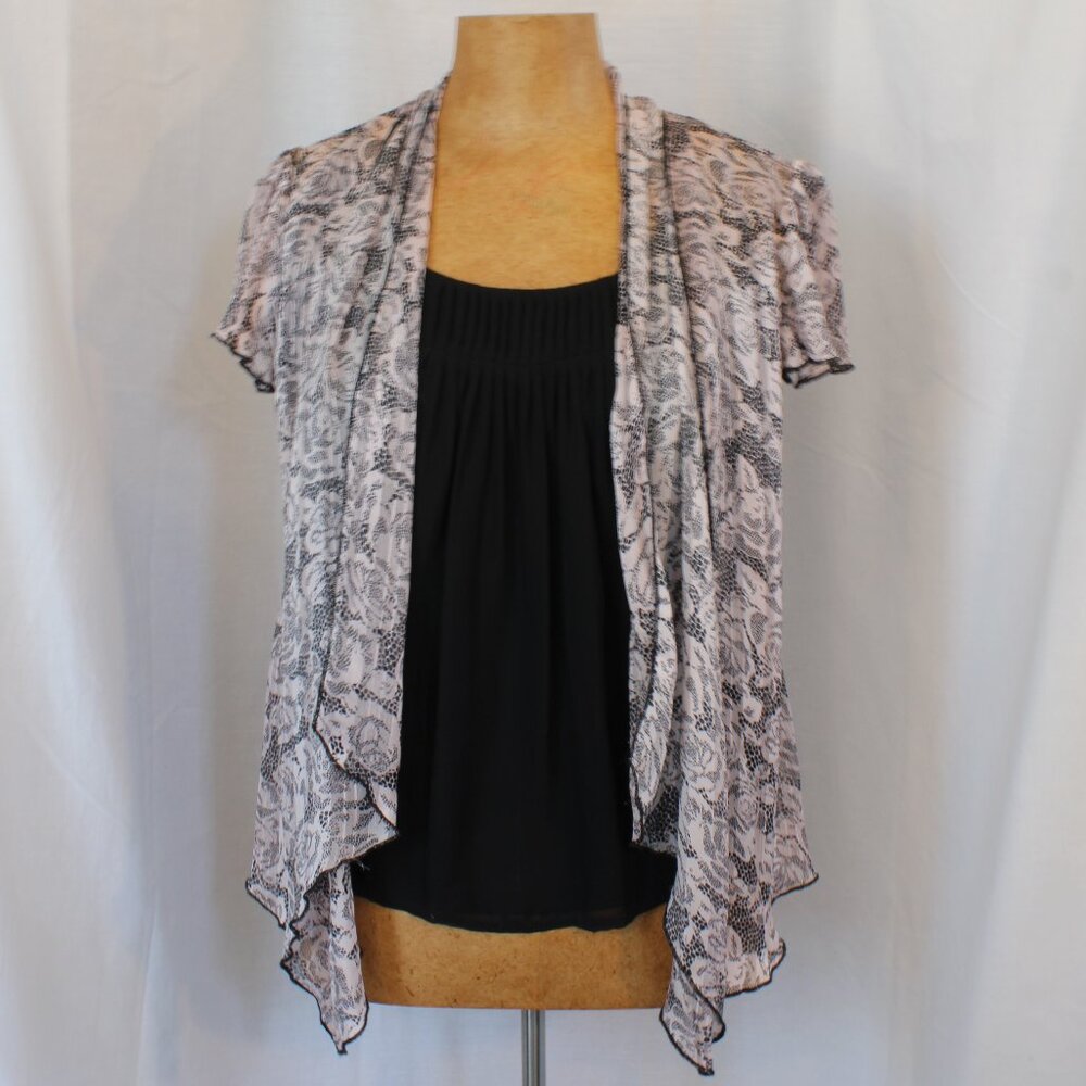 Sara Michelle Petite Faux Cardigan Blouse With Floral Pattern